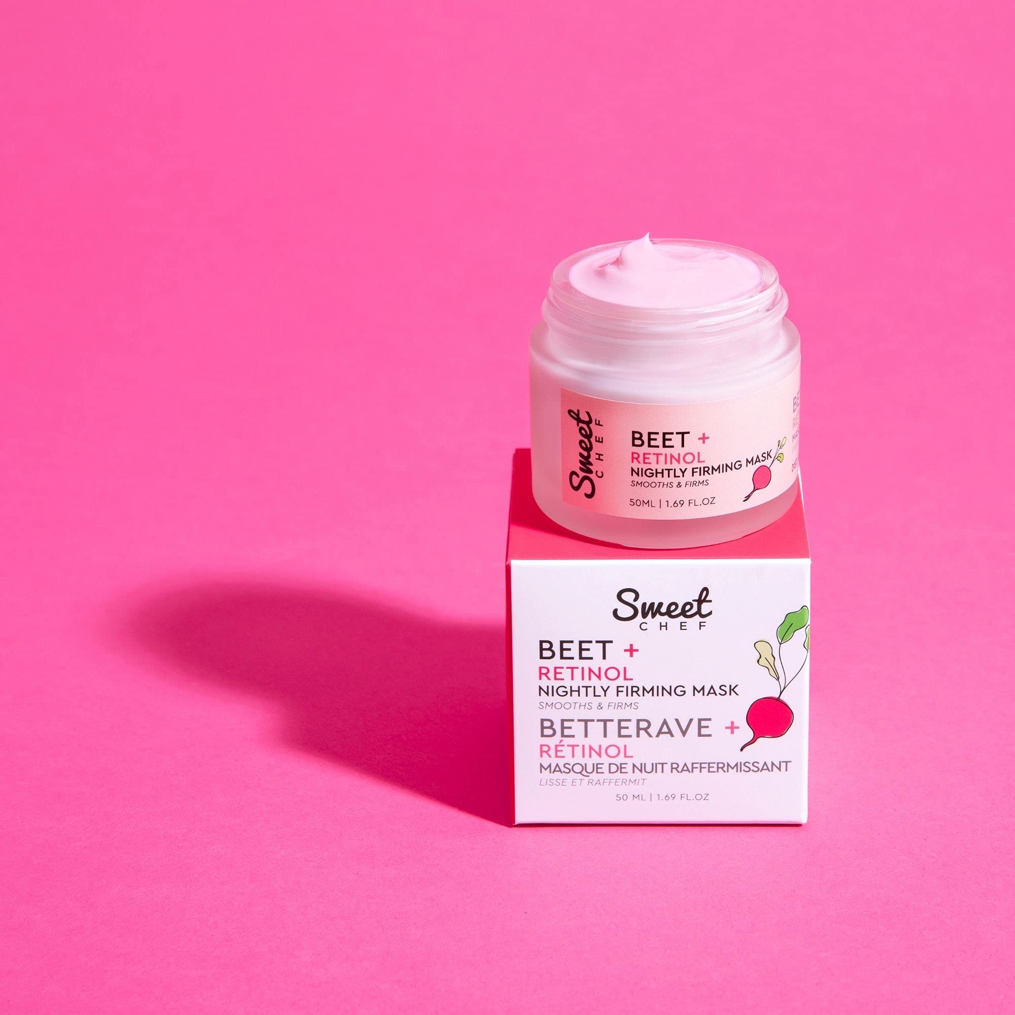 Sweet Chef Retinol Nightly Firming Mask texture visible during application.
