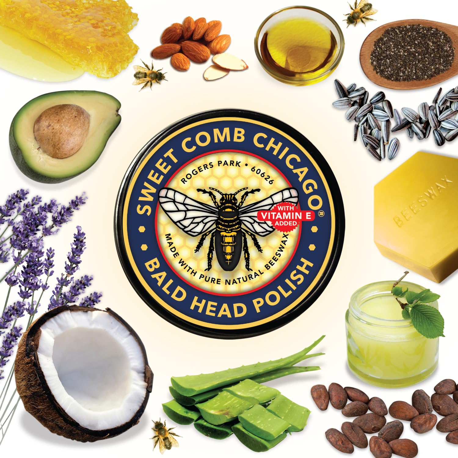 Application scene of Sweet Comb Chicago bald head polish on scalp for even coverage.