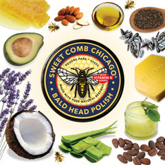 Application scene of Sweet Comb Chicago bald head polish on scalp for even coverage.