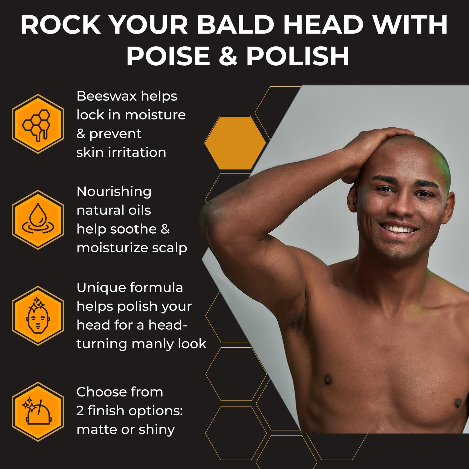 Sweet Comb Chicago bald head polish shiny finish achieved by light buffing.