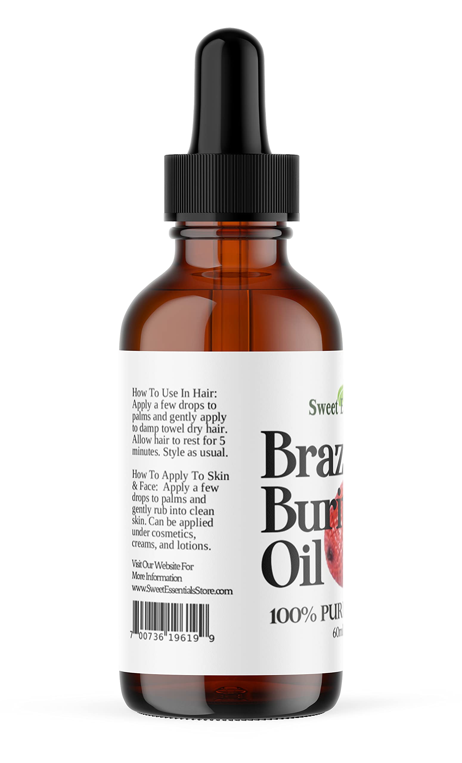 Sweet Essentials Buriti oil amber bottle protects product quality while nourishing skin.