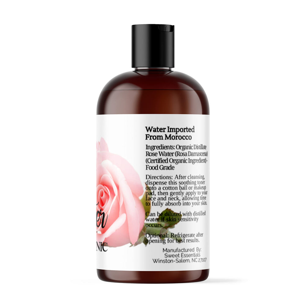 Sweet Essentials rose water bottle with calming floral aroma for relaxation.