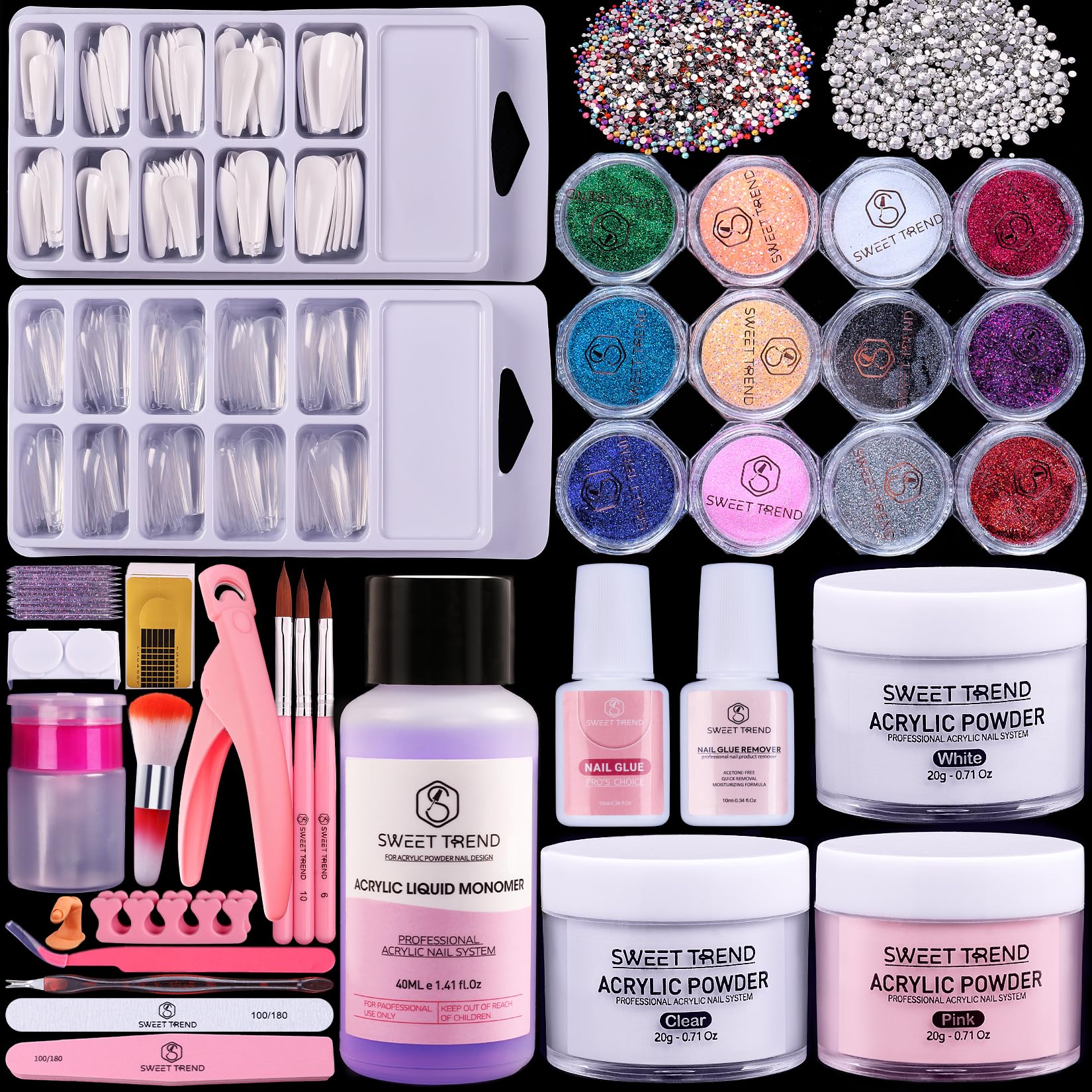 SWEET TREND Beginners Nail Kit acrylic powder set for easy at home manicures