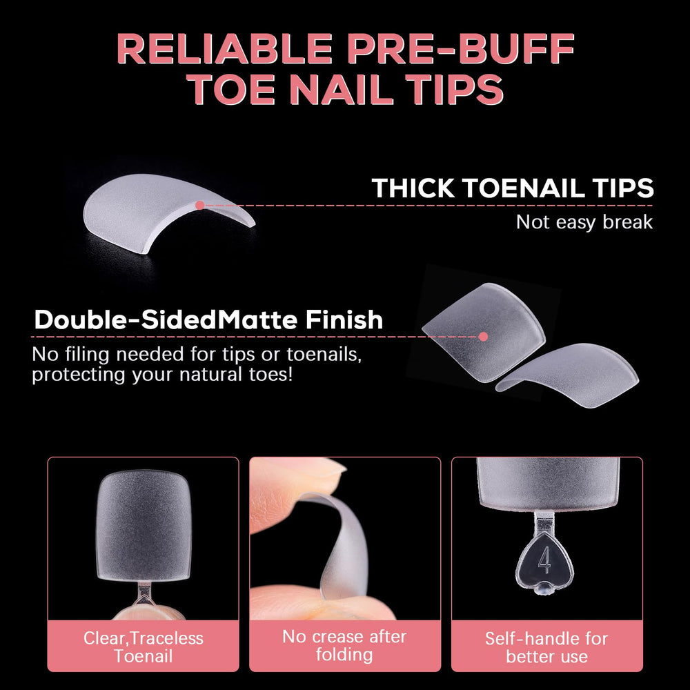 Sweet Trend pre-etched matte toe tips provide strong adhesion without buffing