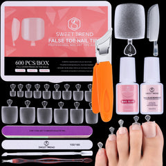 Sweet Trend square toe nail tips long kit contents for home salon use