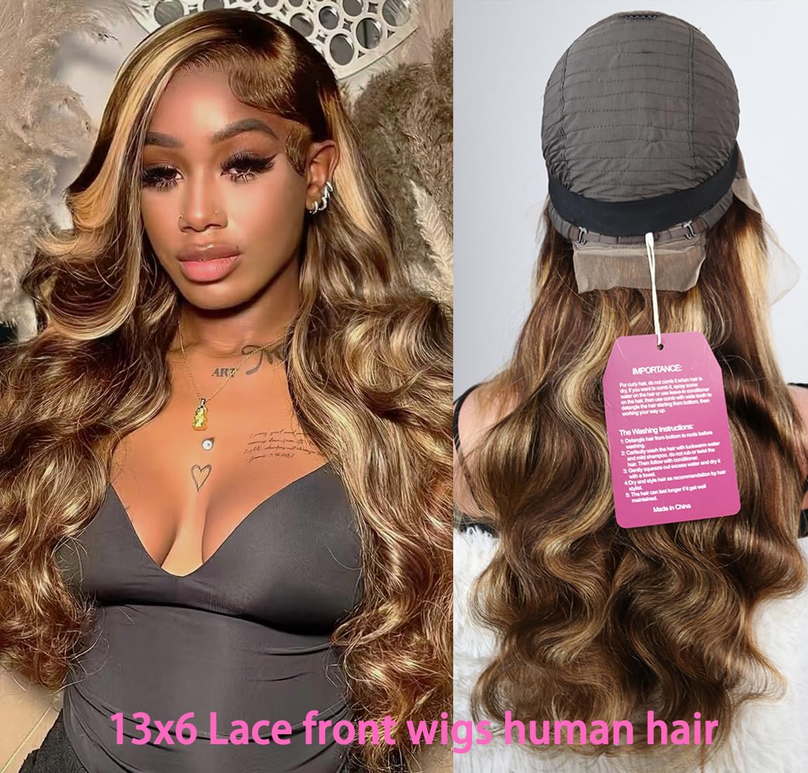 Closeup of SWEETGIRL wig showing 180 density and full body movement