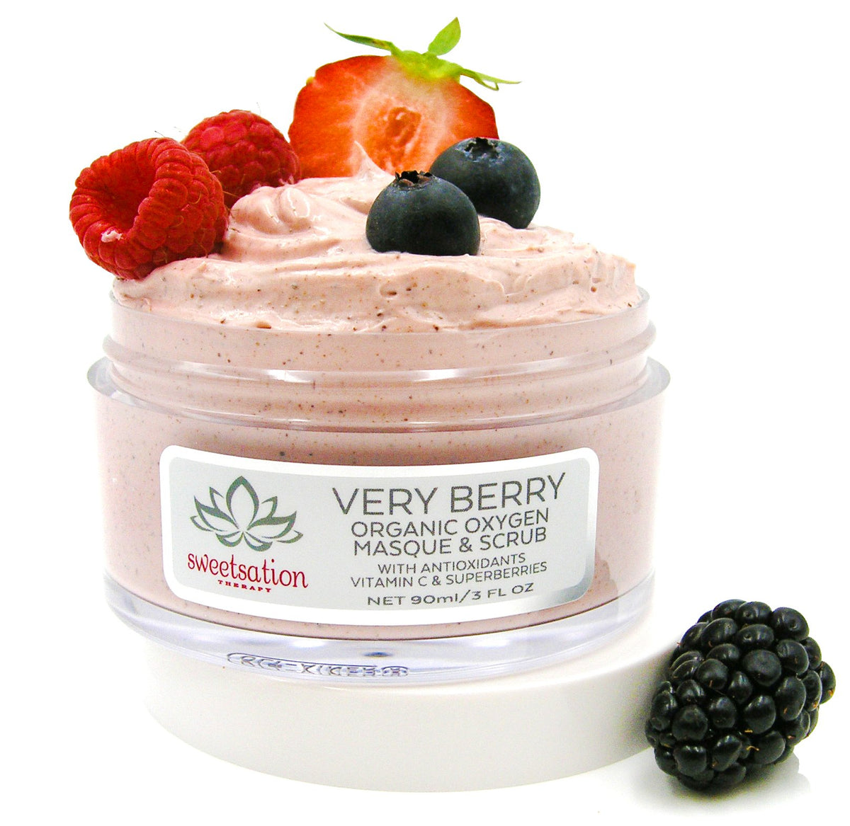 Sweetsation Therapy Very Berry Oxygen Mask delivers brightening hydration.