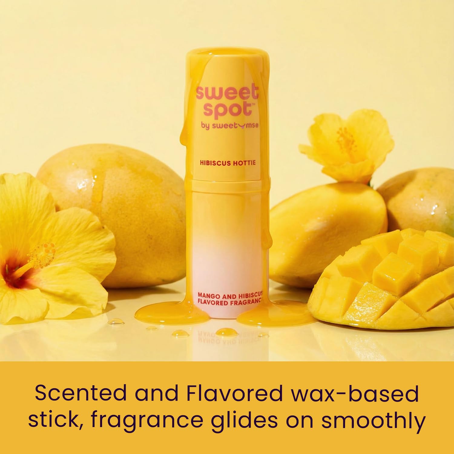 Sweetums SweetSpot Mango Hibiscus wand gliding on skin with no residue.
