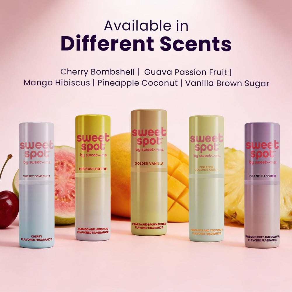Sweetums SweetSpot Mango Hibiscus travel case keeps fragrance ready on the go.