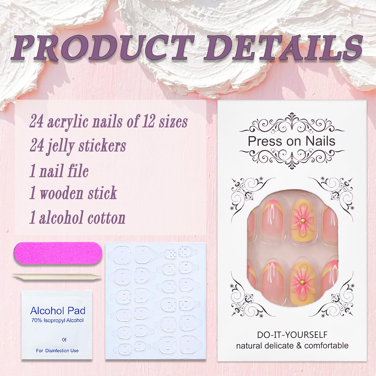 SWEKKE 24-piece nail set with glue and tools for easy DIY nails.