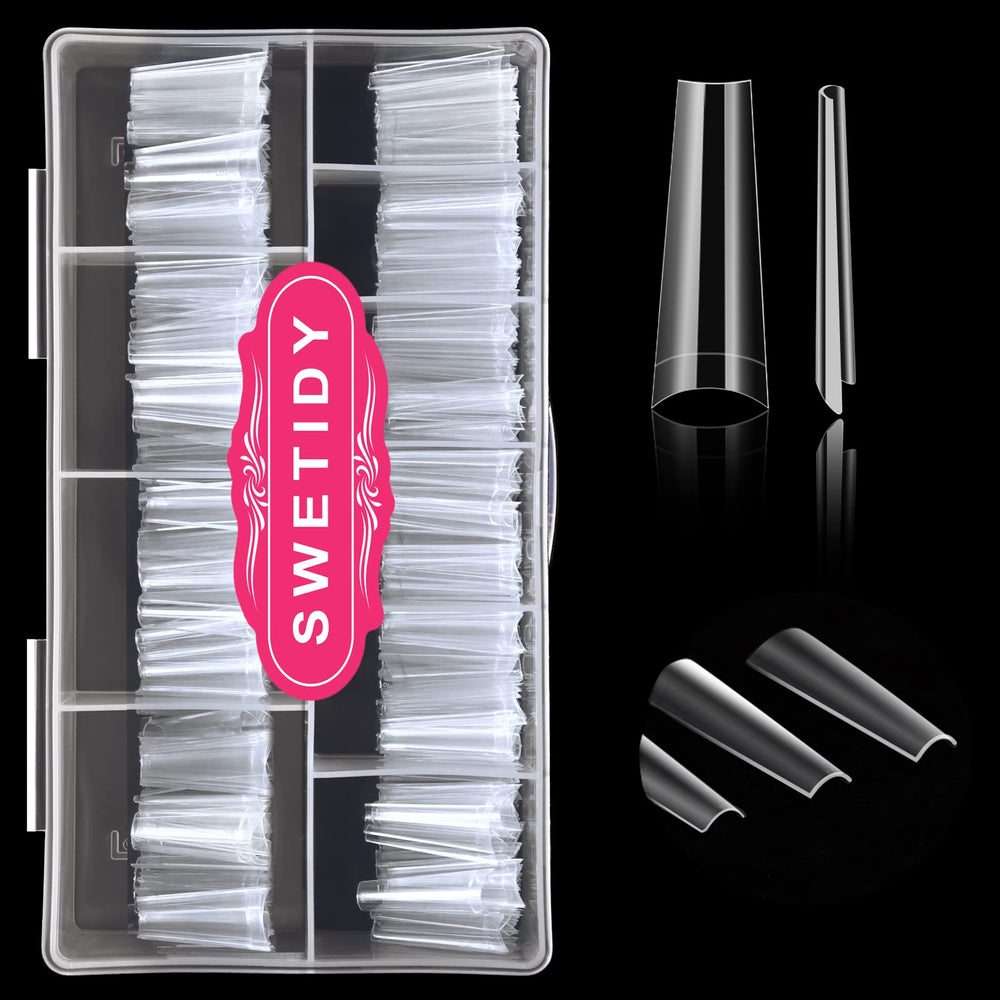 SWETIDY 500pcs No C Curve XL coffin nail tips in a box for organized salon prep