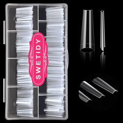 SWETIDY 500pcs No C Curve XL coffin nail tips in a box for organized salon prep