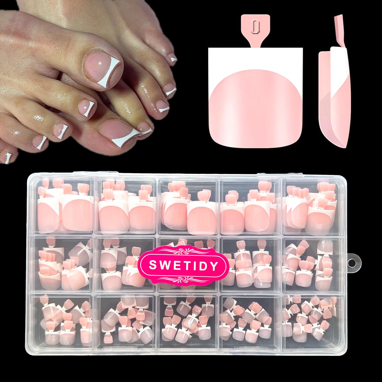 SWETIDY toe nail tips press on in French baby pink for home wear