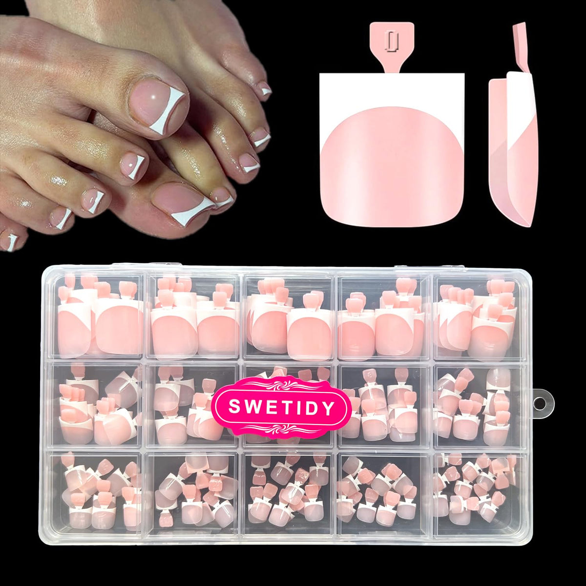 SWETIDY toe nail tips press on in French baby pink for home wear