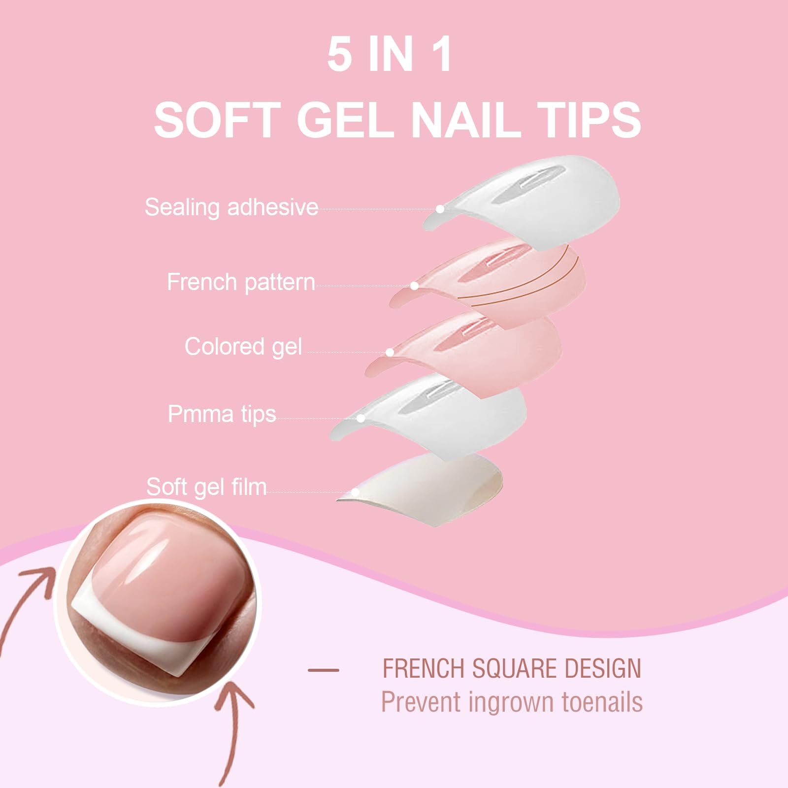 SWETIDY toe nail press-ons close-up shows soft gel thickness for natural-looking extensions