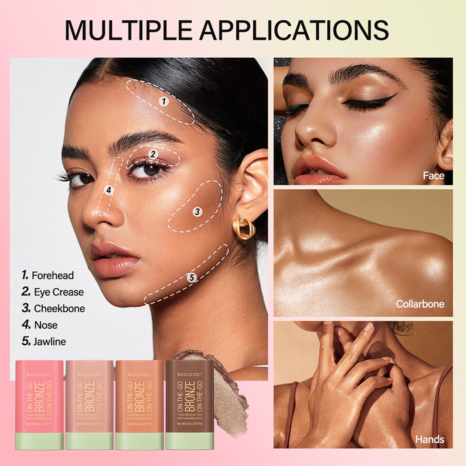SWETIYOU bronzer stick swatch on cheekbone for natural, sun-kissed glow.