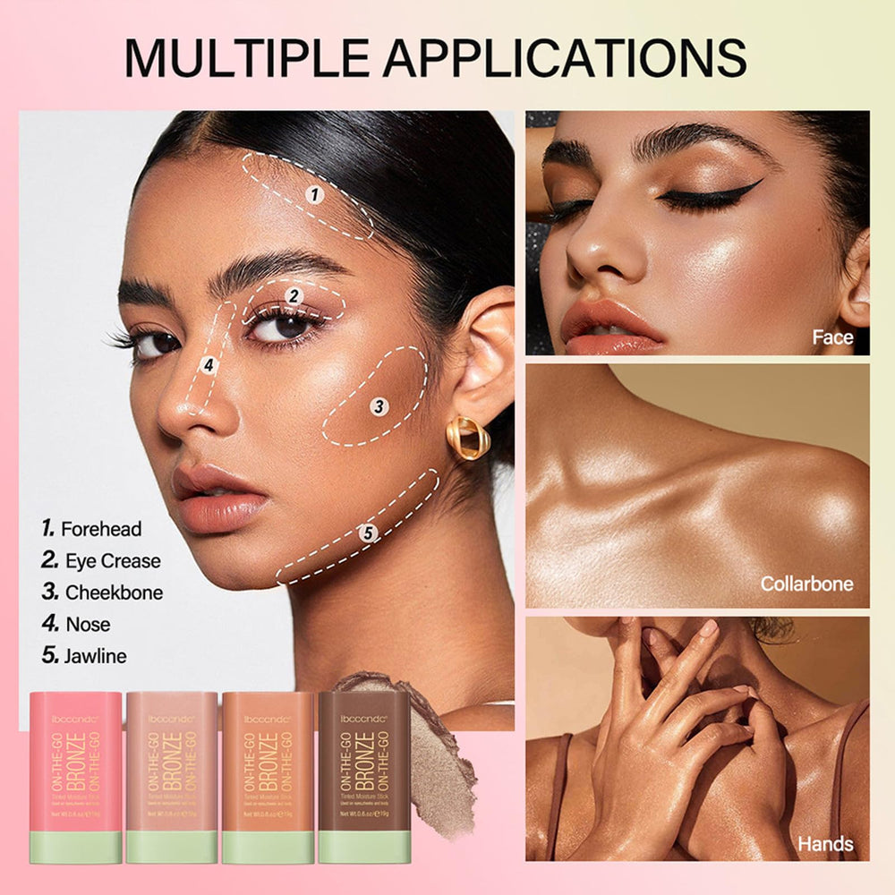 SWETIYOU bronzer stick swatch on cheekbone for natural, sun-kissed glow.