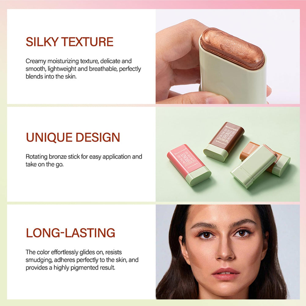 SWETIYOU bronzer stick applied to forehead and nose for soft definition.