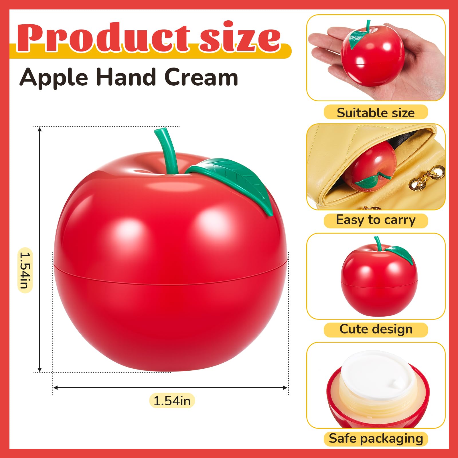 Swiffen apple bottle design hand cream close up, compact and travel friendly