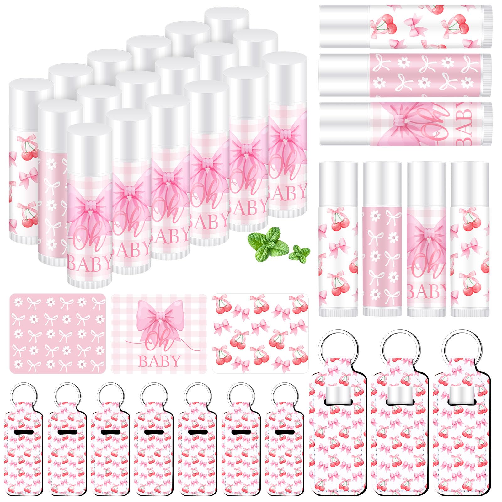 Swiffen pink bow lip balm provides portable lip hydration for guests