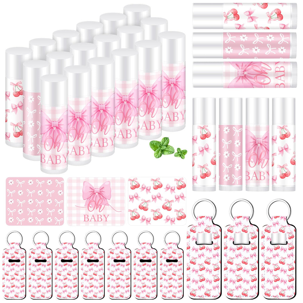 Swiffen pink bow lip balm provides portable lip hydration for guests