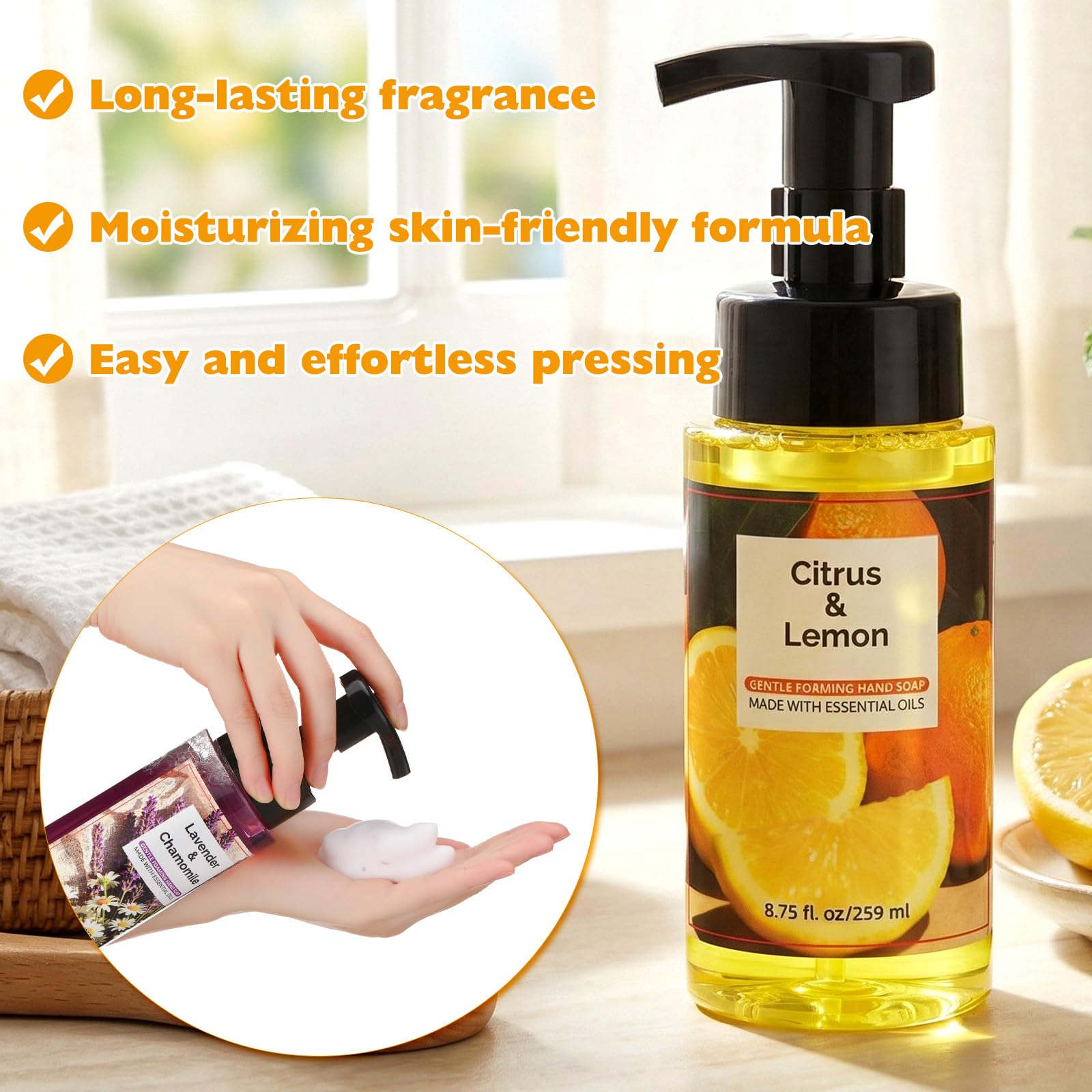 Swiffen mango coconut fragrance bottle close-up highlights refreshing foam for family use