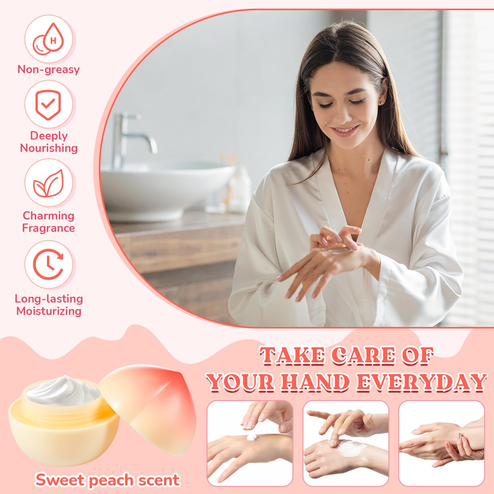 Swiffen peach hand cream being applied for daily hydration