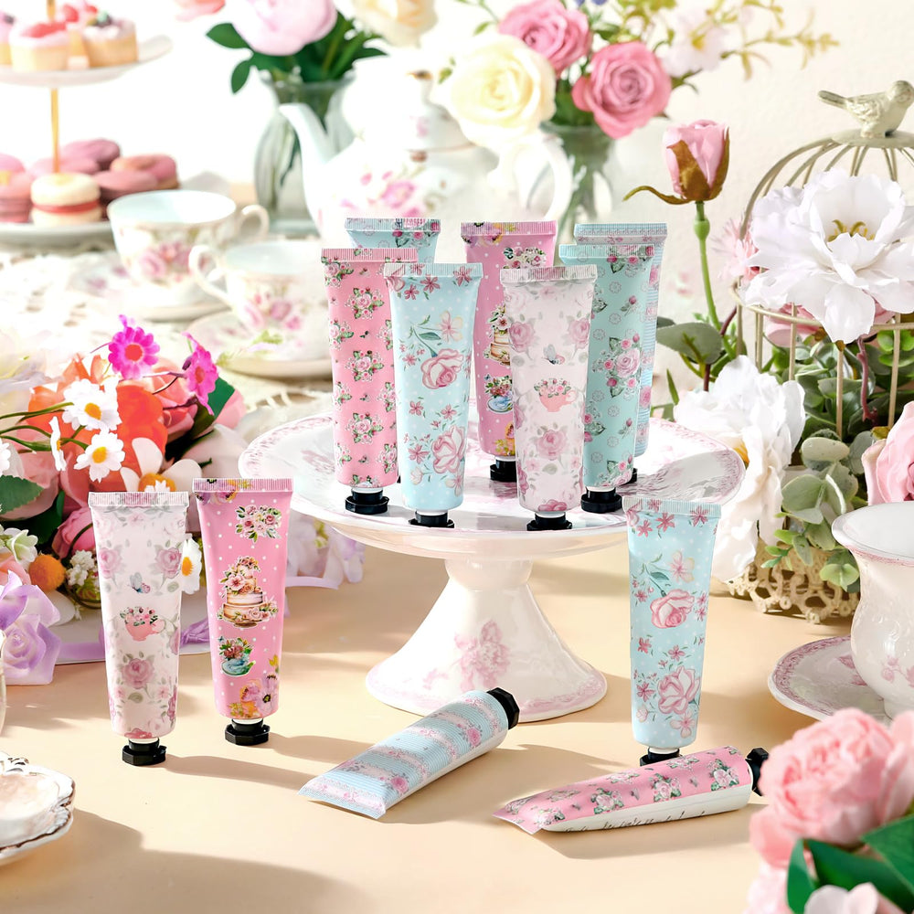 Closeup of Swiffen Tea Party Hand Cream 30ml tubes for travel use