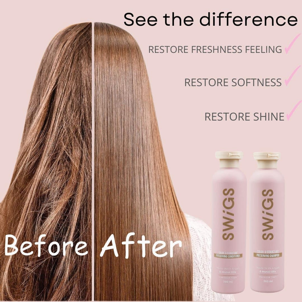 SWIGS shampoo-conditioner set box shown for easy wig care routine