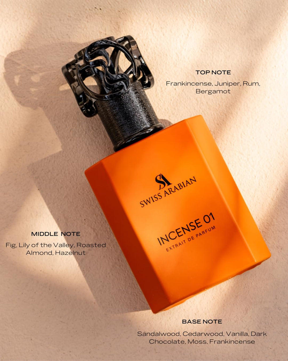 Swiss Arabian Incense 01 on skin reveals warm woody aroma and subtle sweetness.