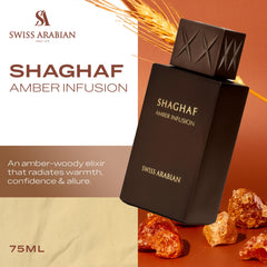 Shaghaf Amber Infusion spray application suggests instant, refined scent release