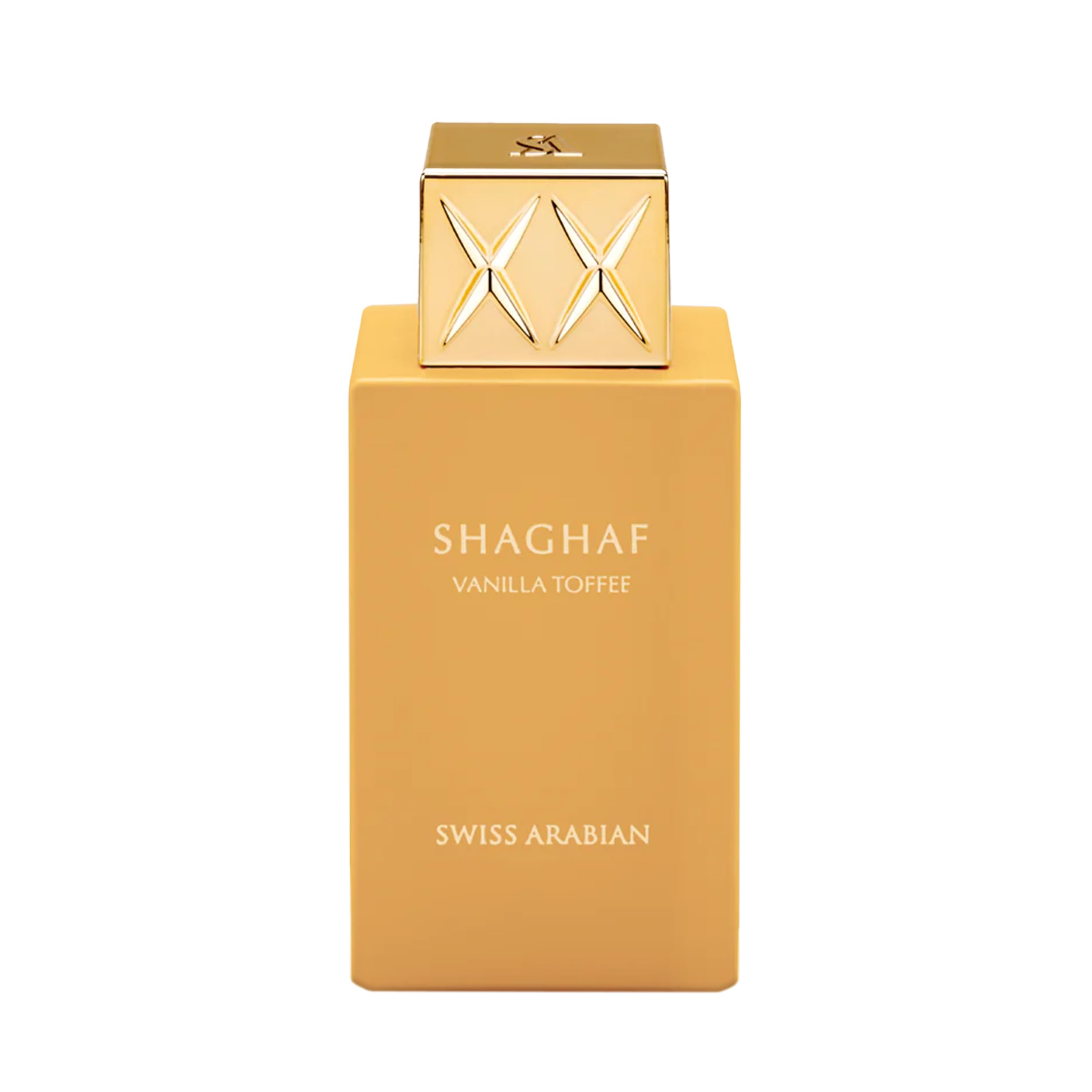 Swiss Arabian Shaghaf Vanilla Toffee bottle with pour, long-lasting fragrance for day and night