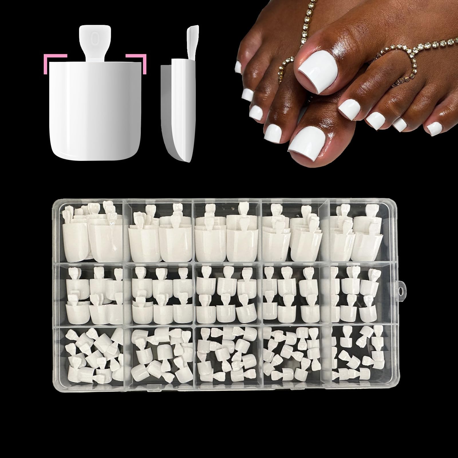SWRITATSK white toe nail press ons ideal with open-toe shoes for stylish feet.