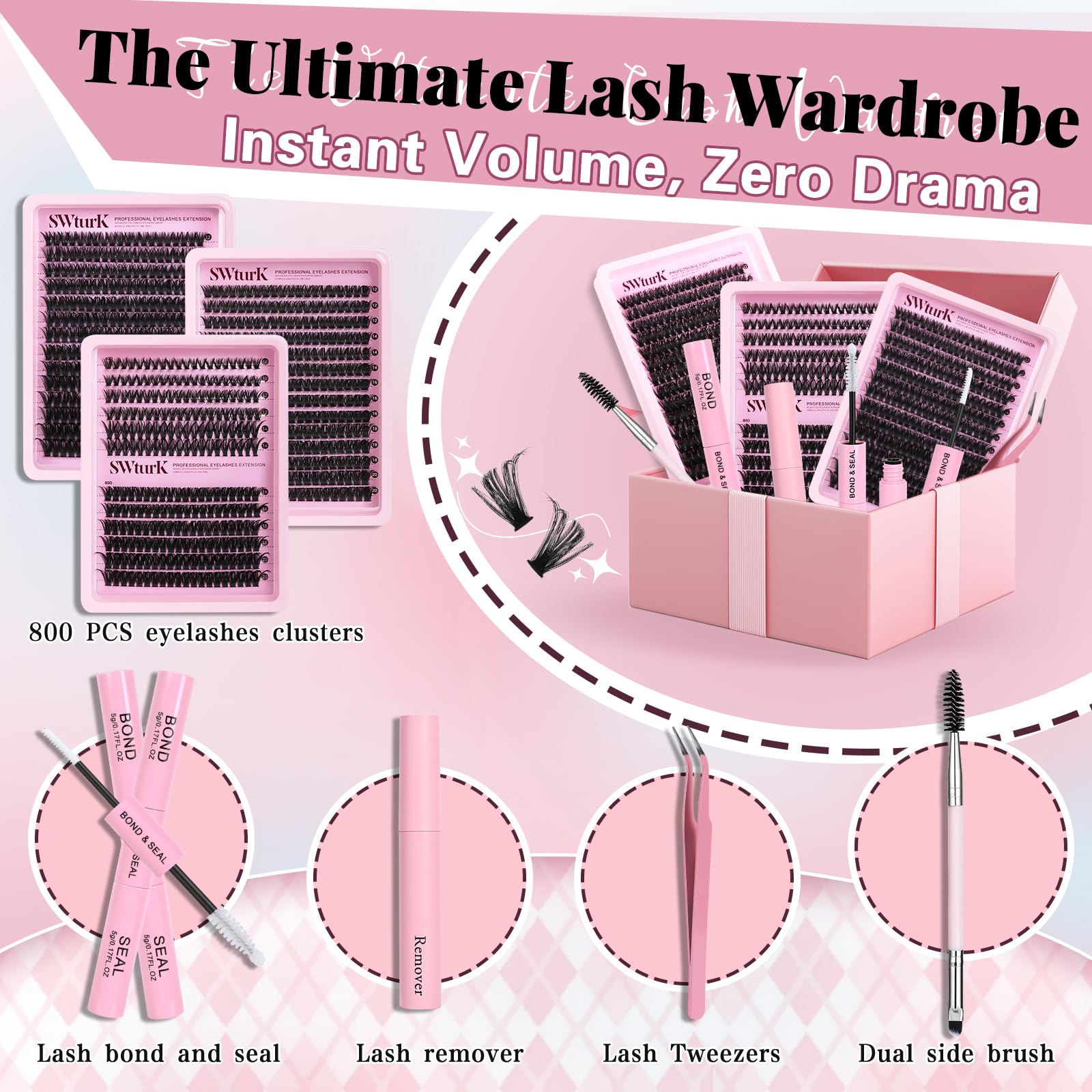 SWTurk lash clusters kit dual-purpose brush for finishing touch