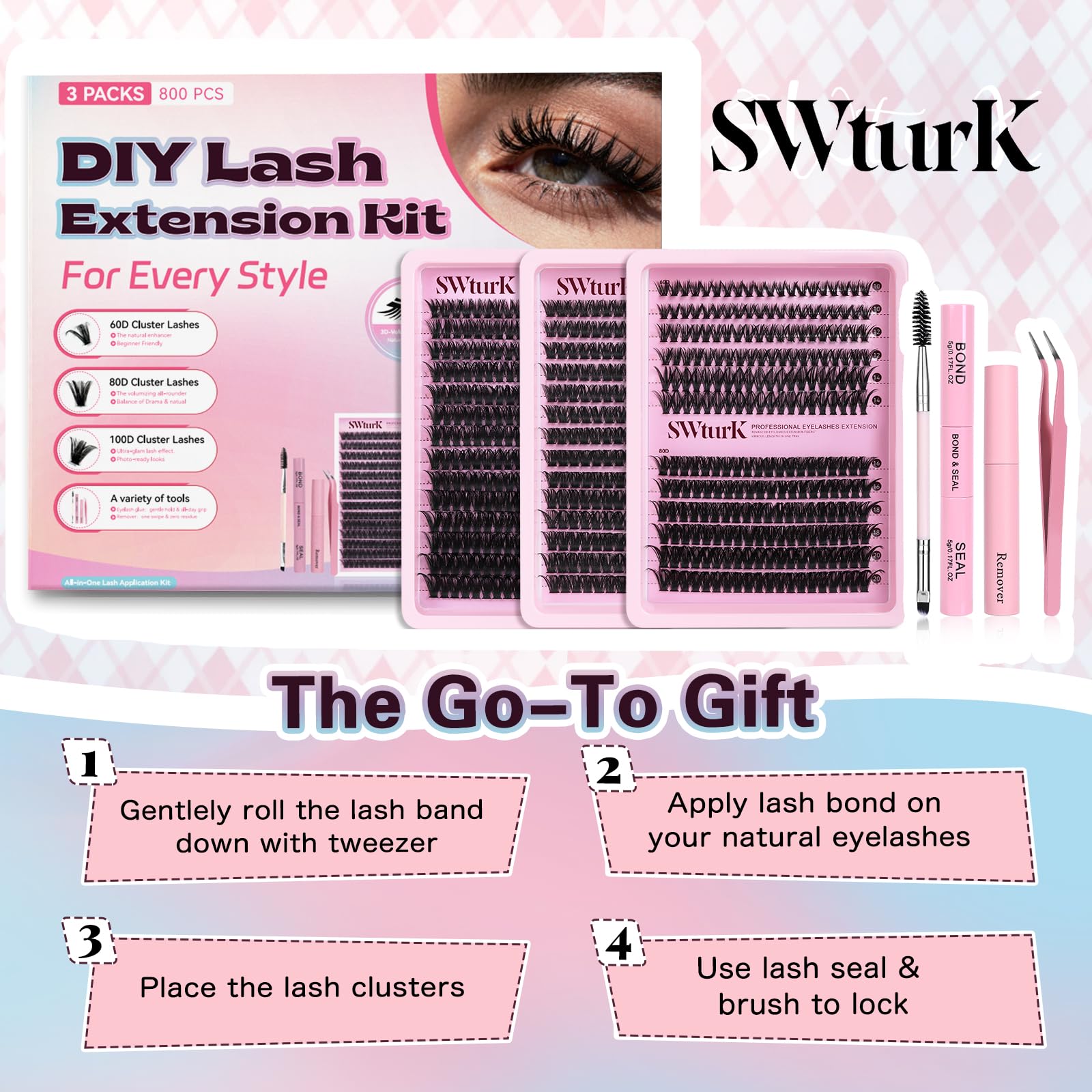 SWTurk lash clusters kit flexible invisible band for seamless wear