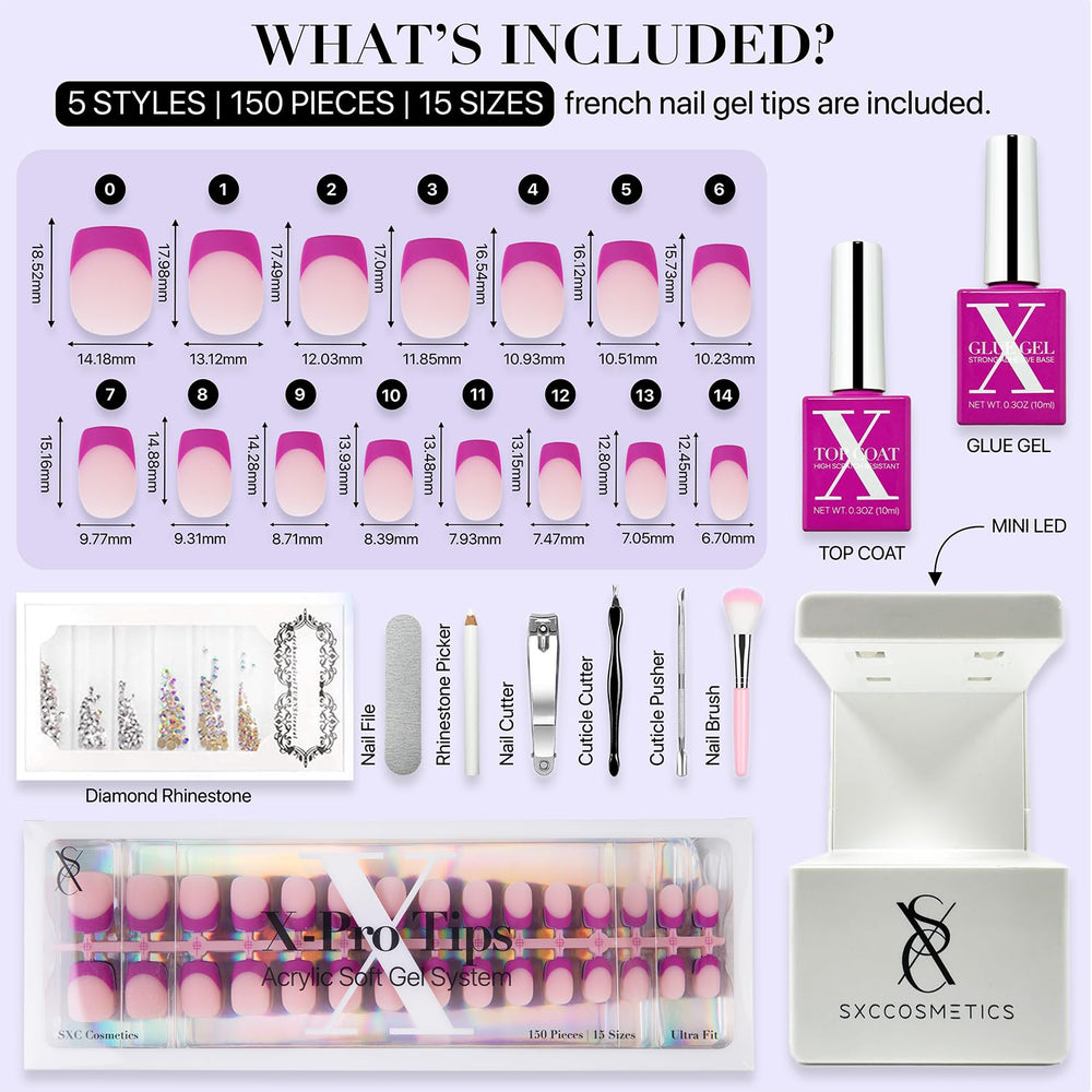 Front view of 150-piece SXC nails assortment in five styles