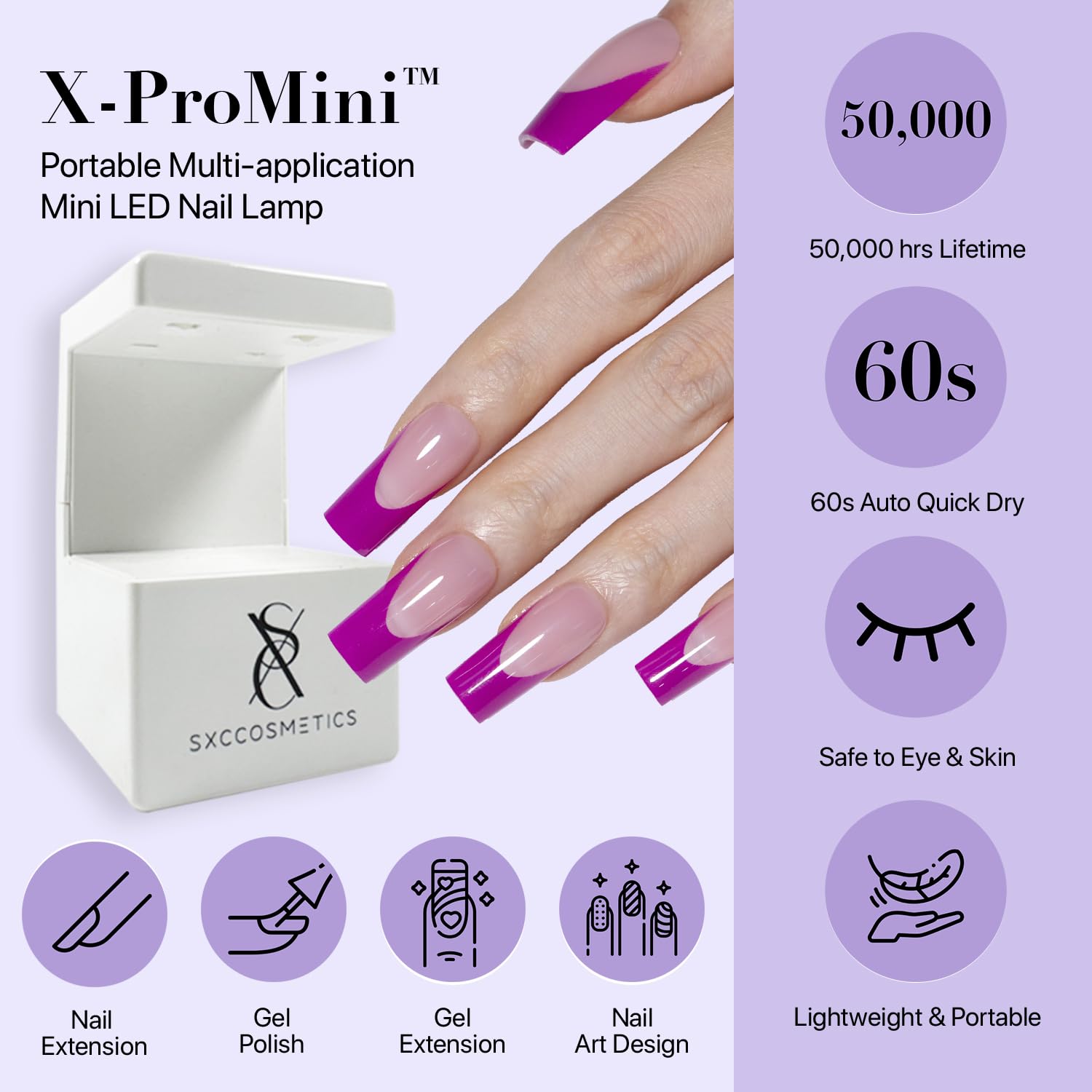 Beginner-friendly at-home manicure with SXC Purple French Tip press-ons