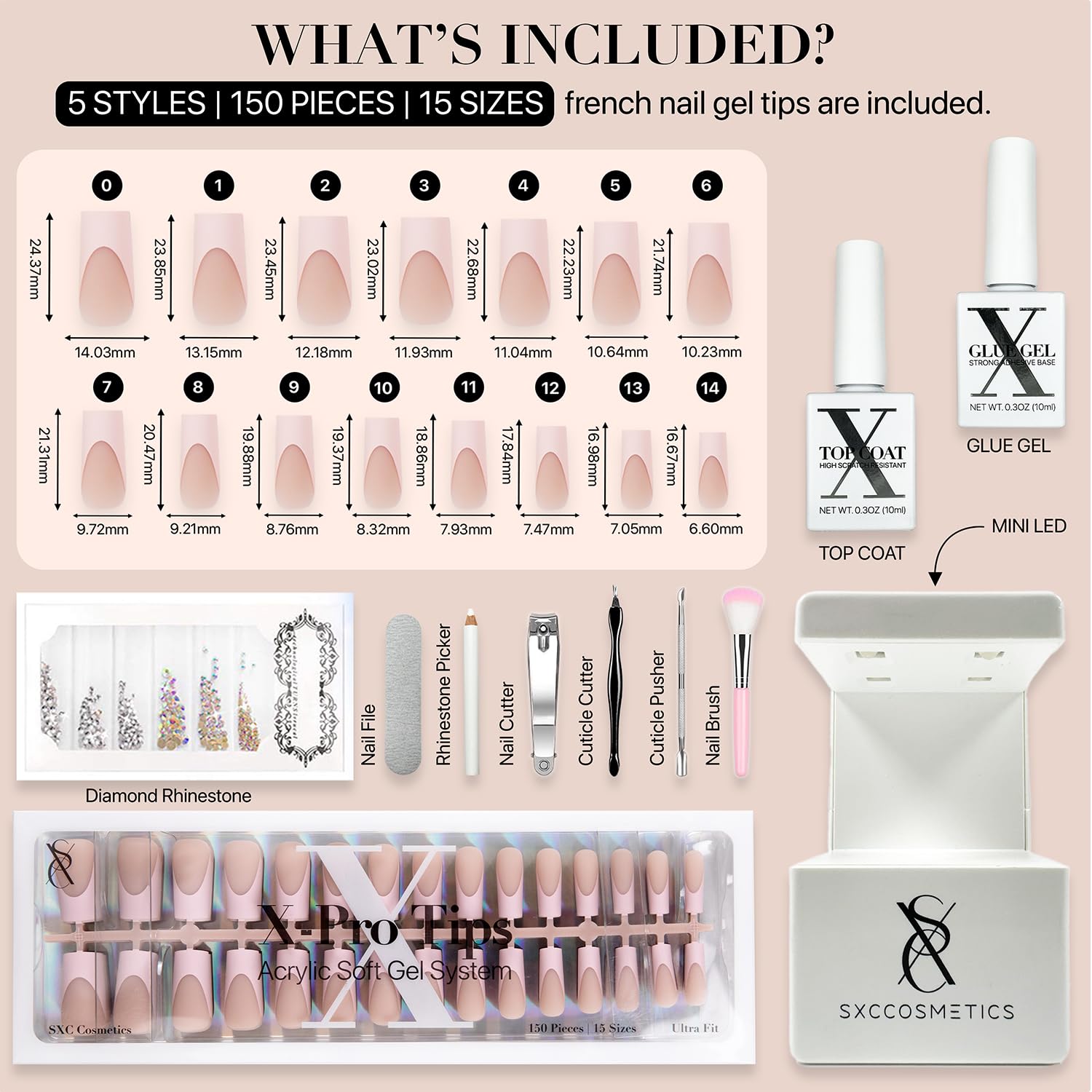 SXC durable chip-resistant finish on nails suggests long-lasting, salon-like shine.