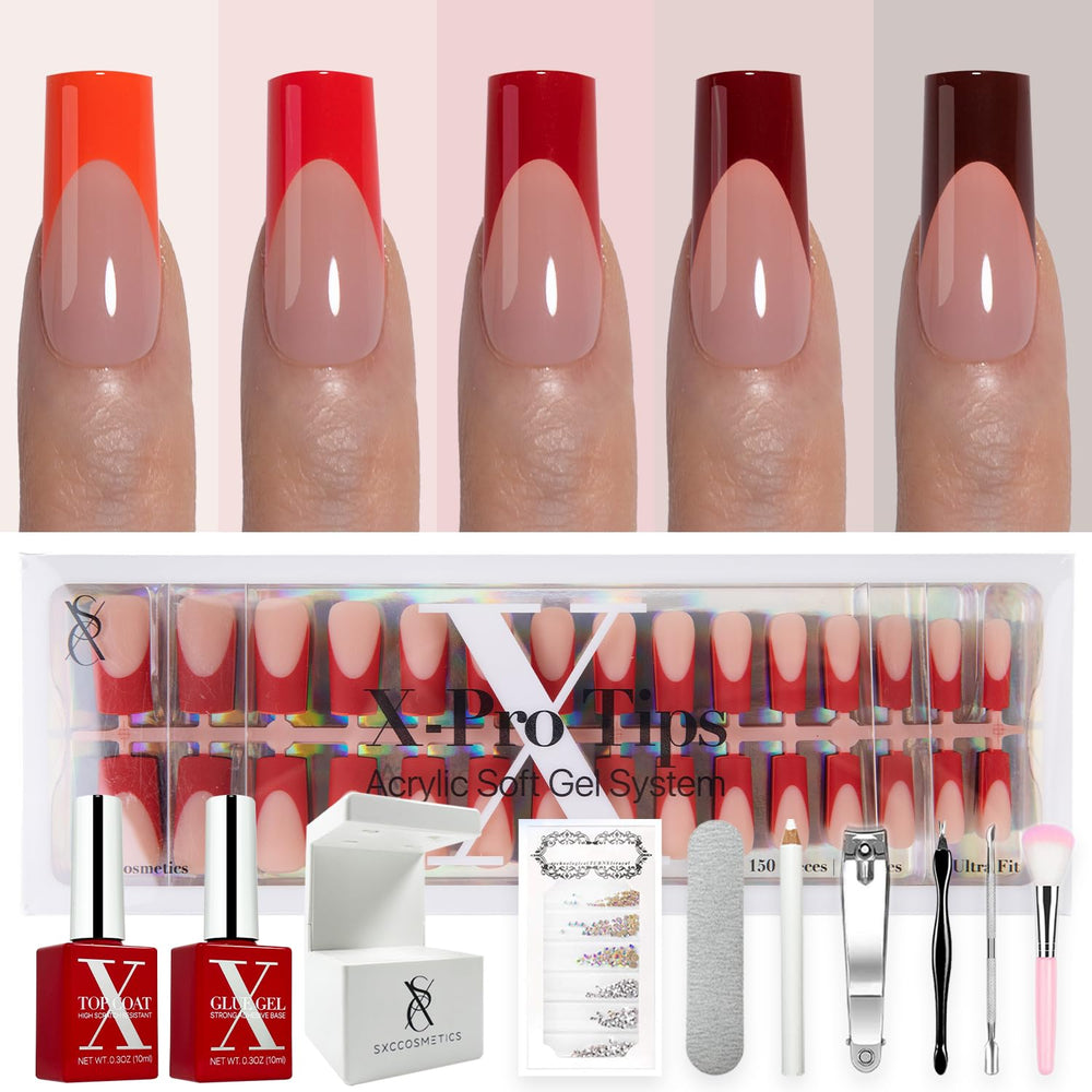 SXC French Tip Nails Red Series packaging for an easy at-home manicure