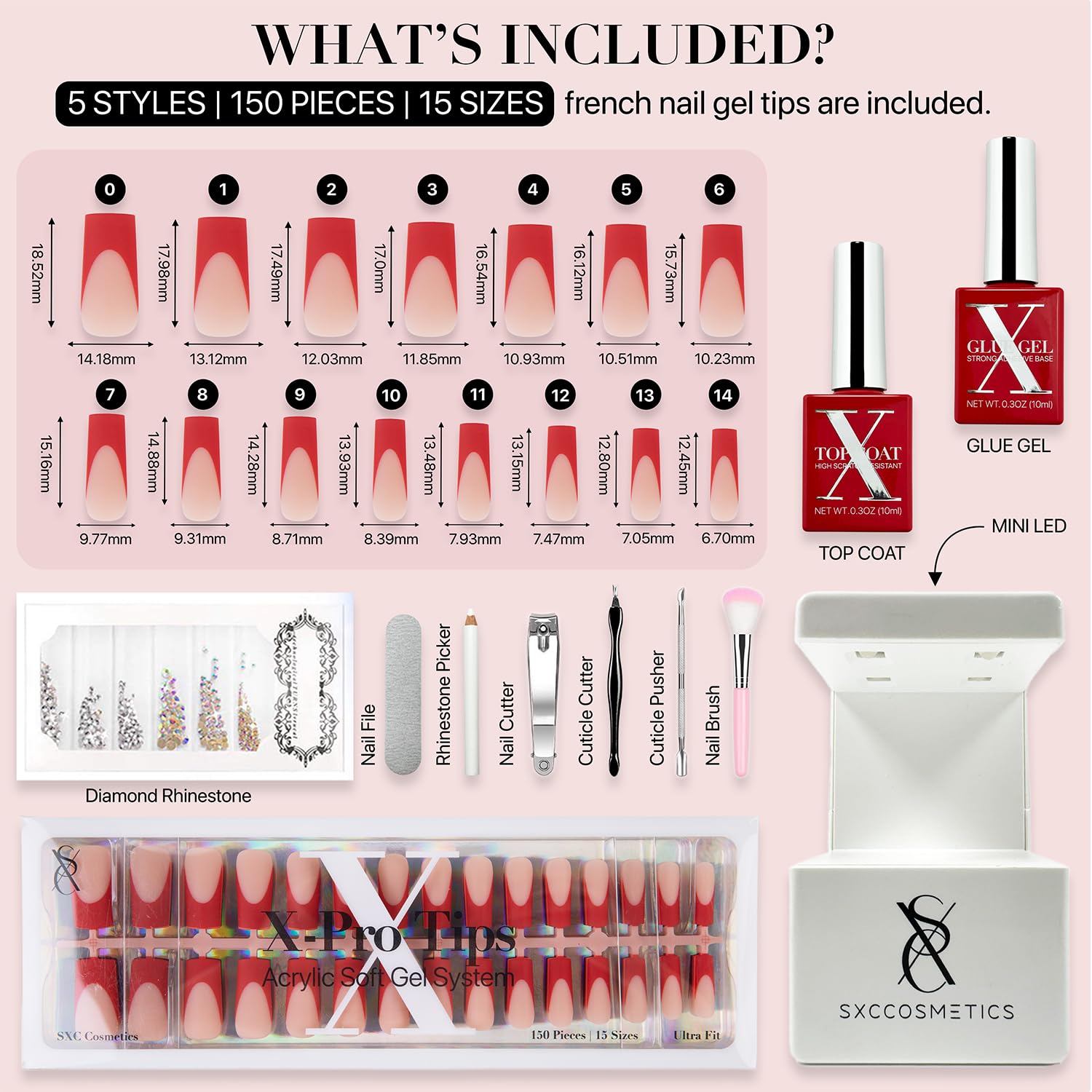 SXC French Tip Red Series kit displayed ready for at-home manicure session