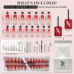 SXC French Tip Red Series kit displayed ready for at-home manicure session