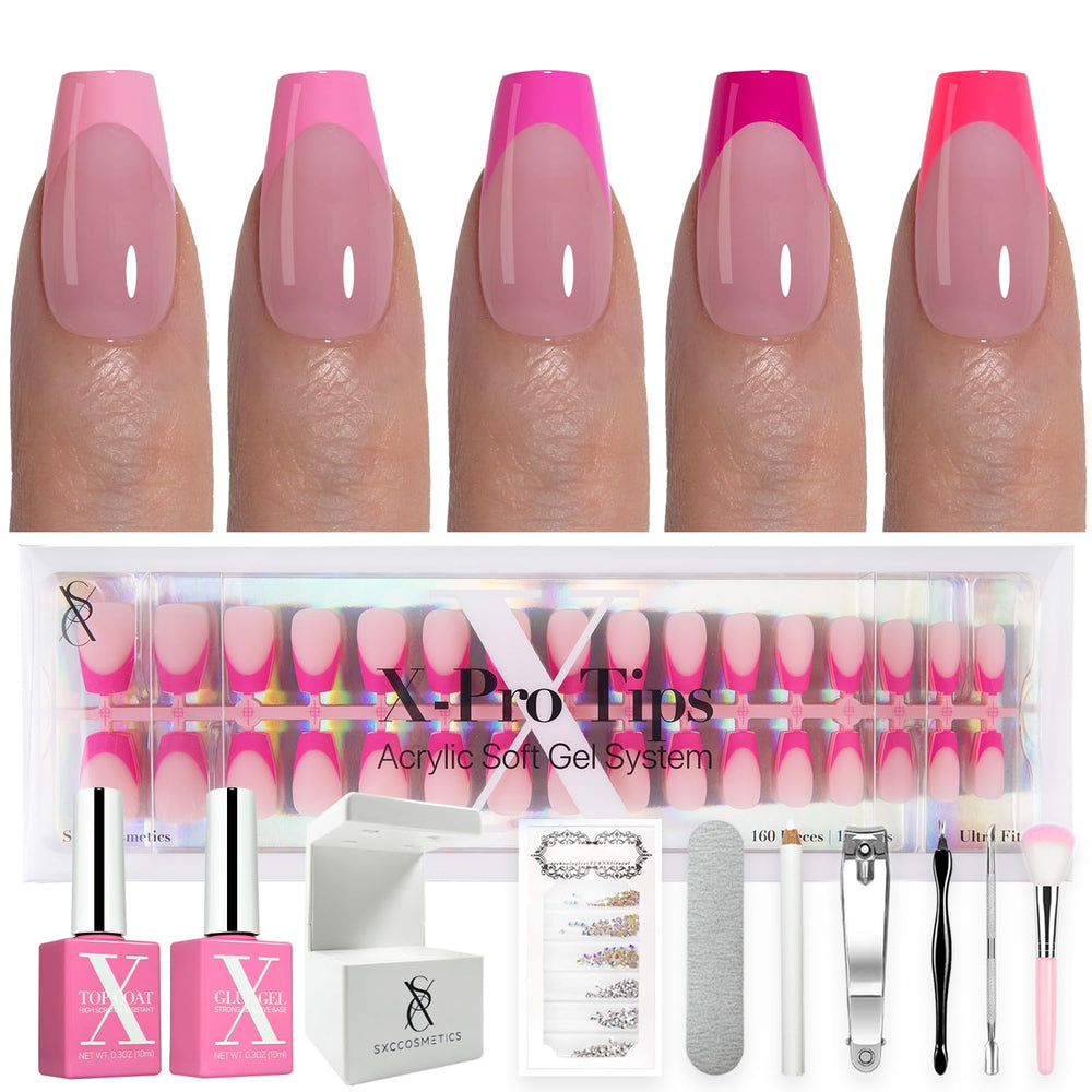 SXC French Tip Press On Nails kit in unboxing view for quick nail upgrade.