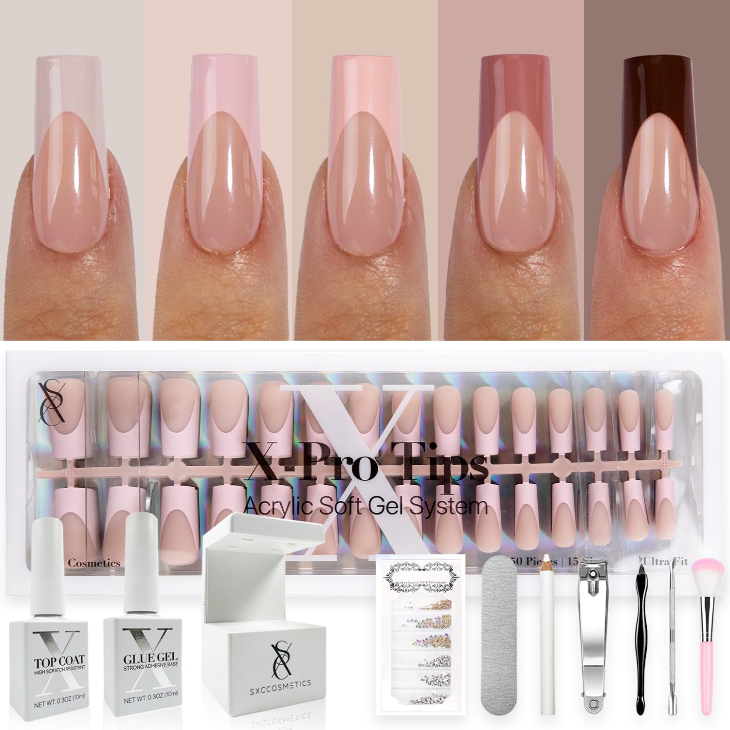 SXC Cosmetics Skin Tone Nude Series close-up nails showing a seamless blend.