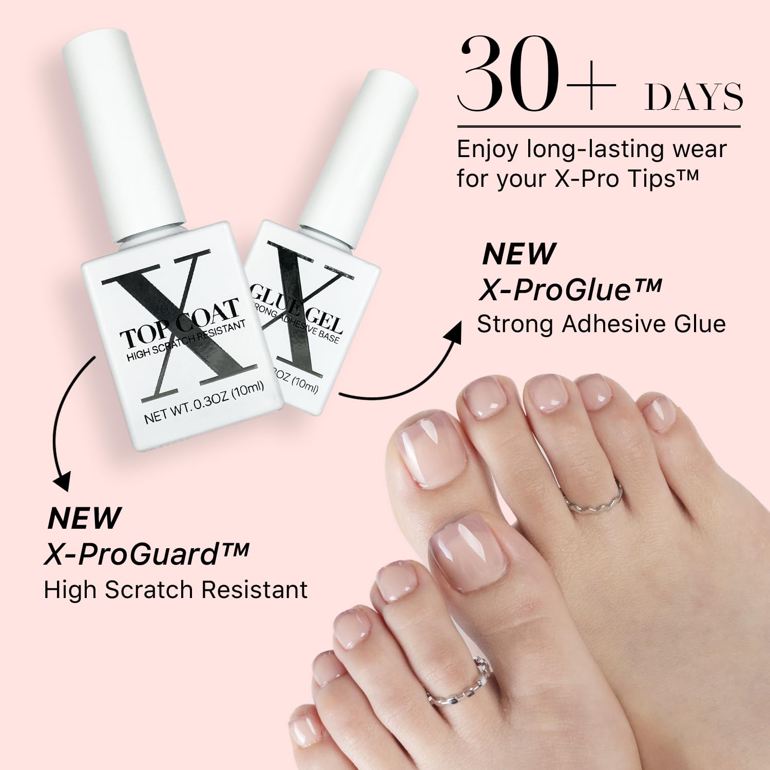 Nails aligned with toe curvature to illustrate natural fit by SXC.