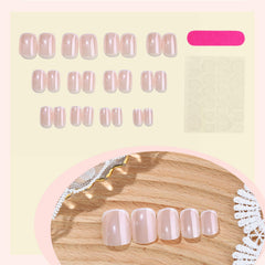 SXTSZJ glossy finish close-up of square press-on nails with white French design