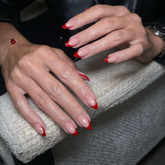 SXVME glue-on nails oval red French tip ready for wedding or events.