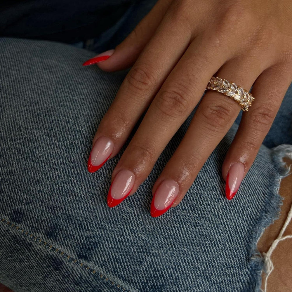 SXVME short almond press-on nails with gloss finish for natural-looking nail art.