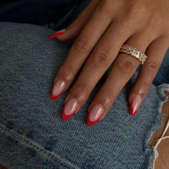 SXVME short almond press-on nails with gloss finish for natural-looking nail art.