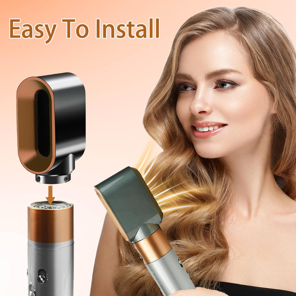 Sygbttq nozzle in use delivering targeted hair-drying action.