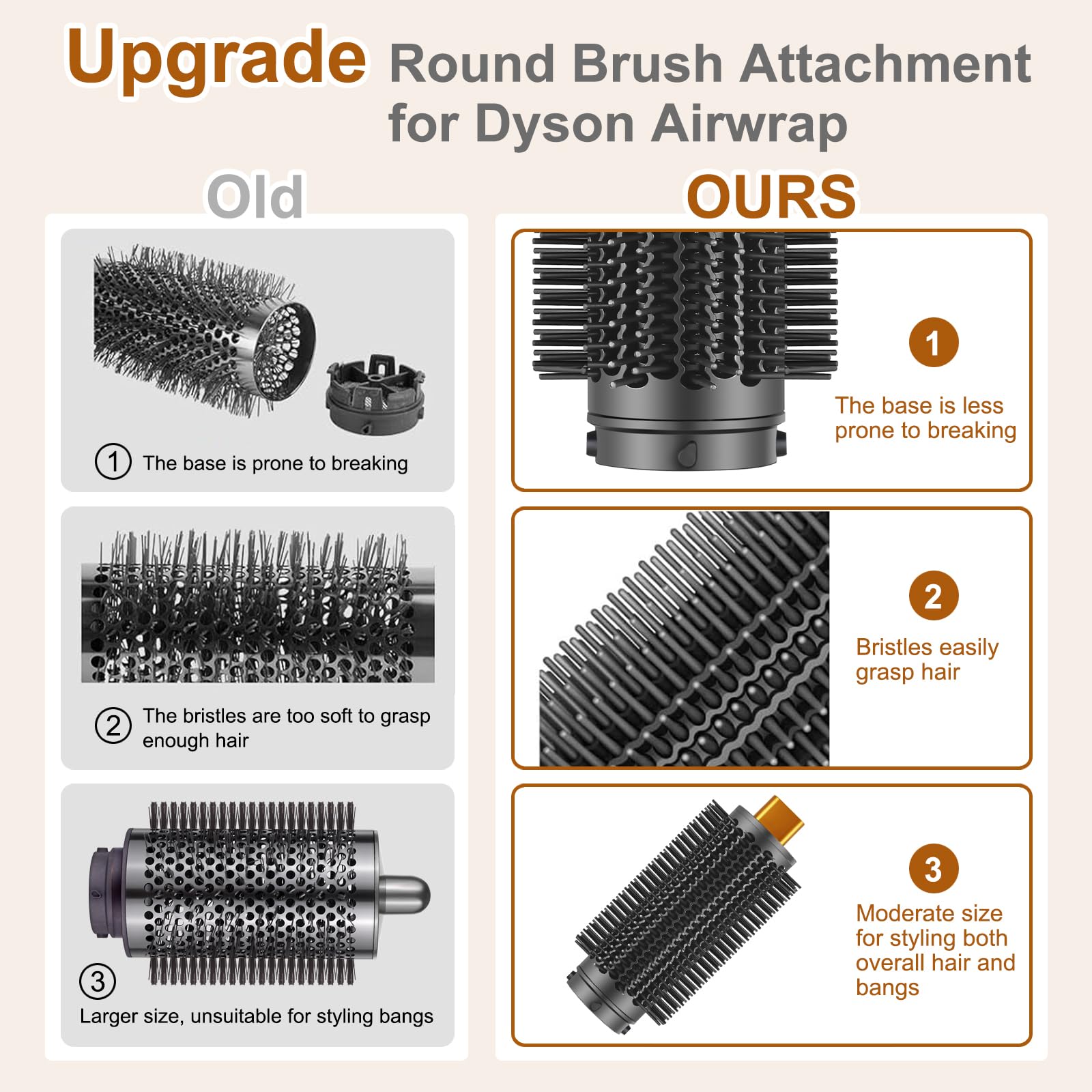 Sygbttq round brush with bristles grip for Dyson Airwrap, easy hair grabbing without pulling